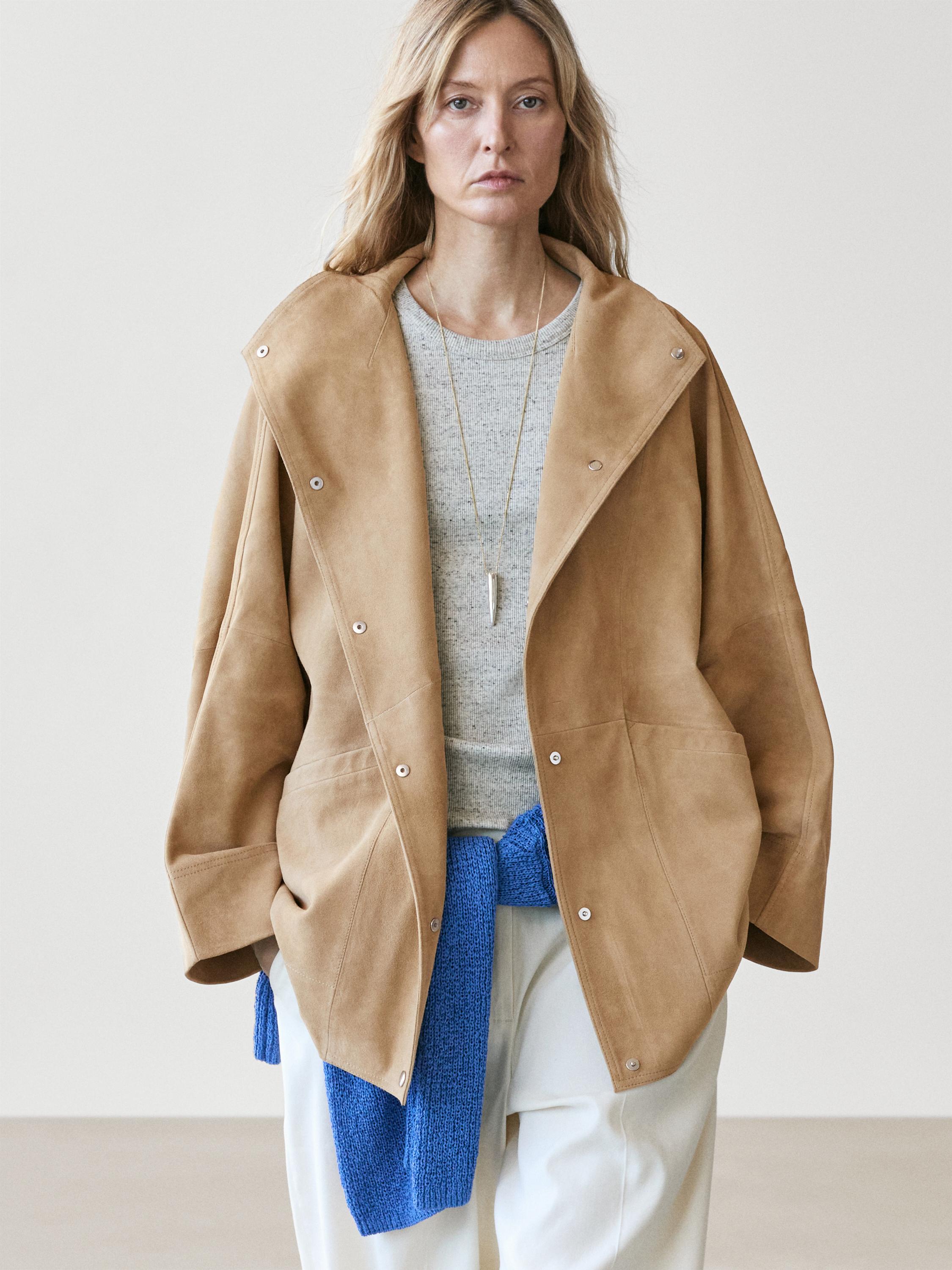 Suede leather cape with button details